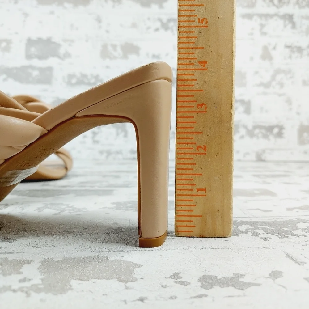 New Open Edit Remmy Twisted Strap Beige Square Toe Heeled Sandals W303 - Picture 8 of 16